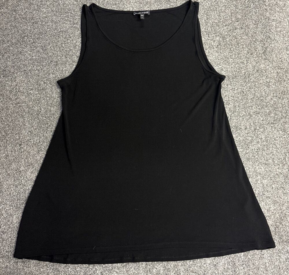 Eileen Fisher 100% Silk Black Scoop Neck Tunic Tank Top Women’s Size Large